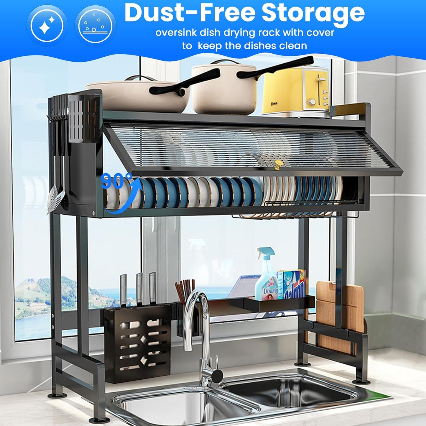 Kitchen Sink Dish Rack Single Layer With Glass